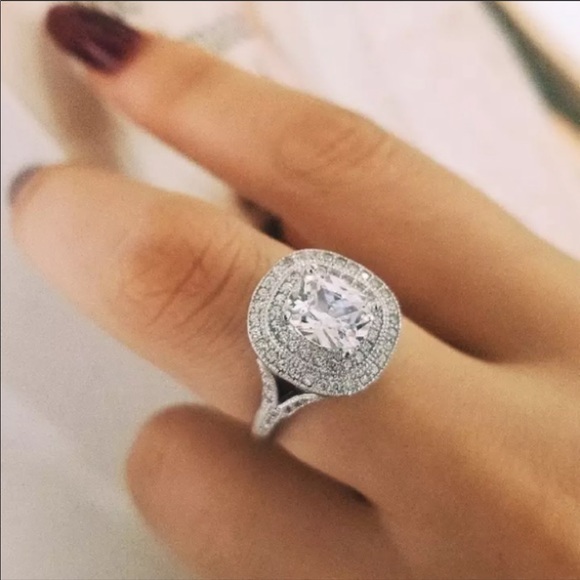 NEWπ925 Sterling Silver Diamond Halo Ring - Picture 2 of 8